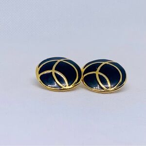 Vintage Monet Black Enamel Gold-Tone Clip-On Earrings